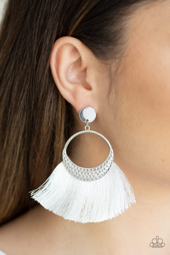 Paparazzi Spartan Spirit - White Earring - Bauble and Bling Boutique 